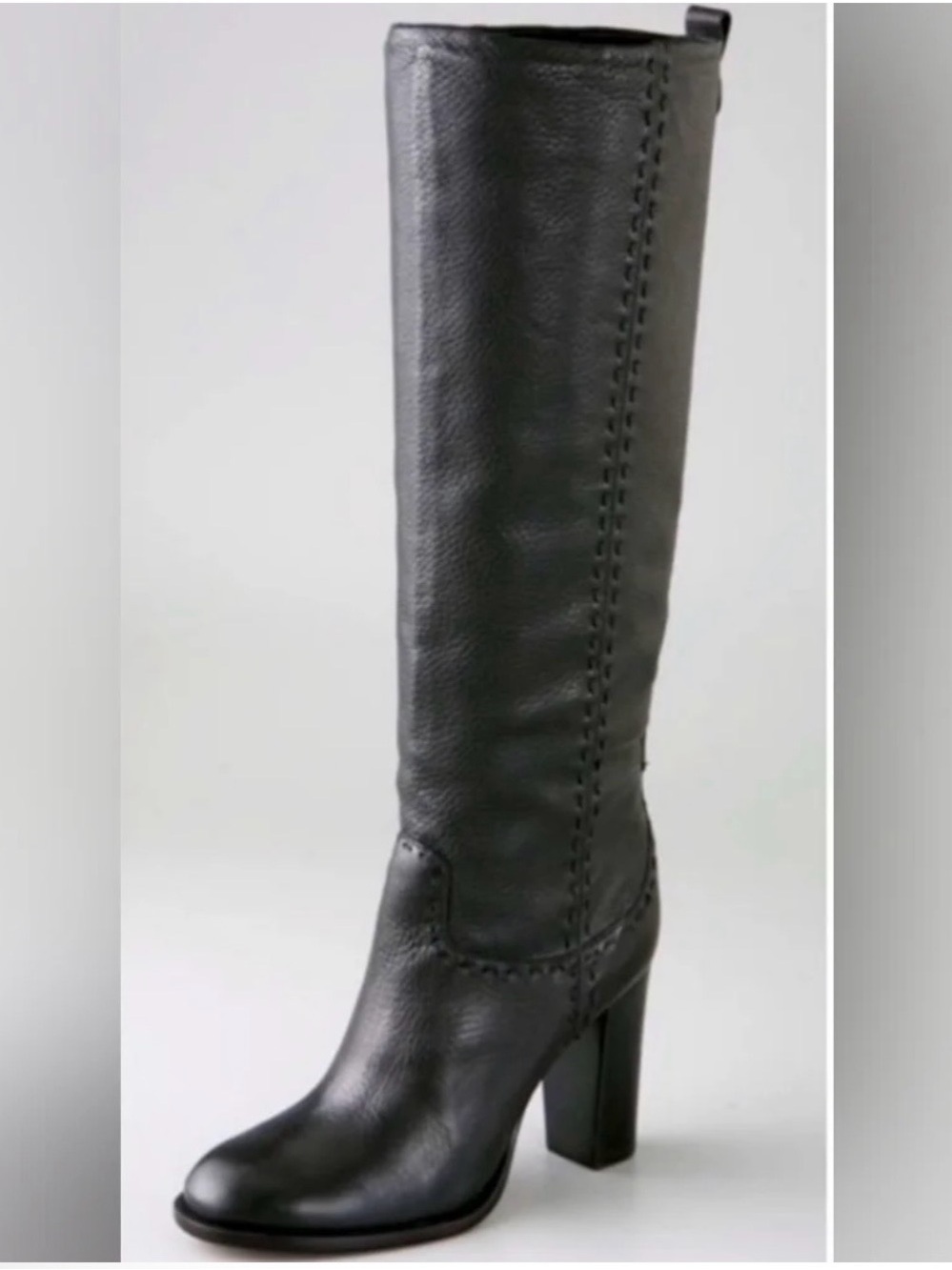 Tory Burch Black Leather Tall Block-Heel Riding Boot sz 9.5
